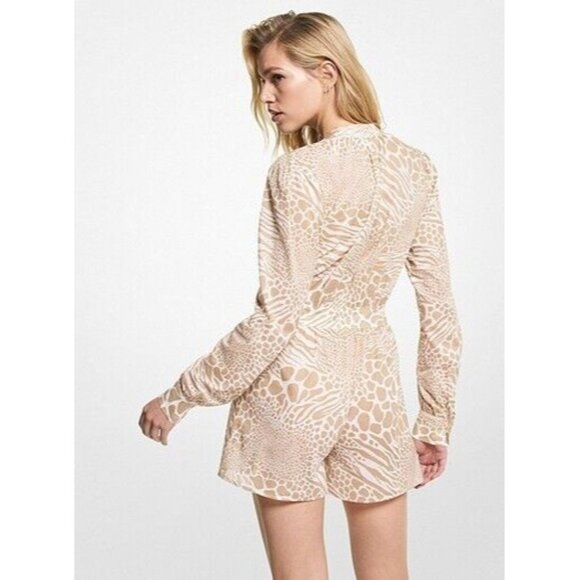 MICHAEL Michael Kors Womens 6 Cotton Sheer Animal Print Romper Long Sleeve - Picture 3 of 11